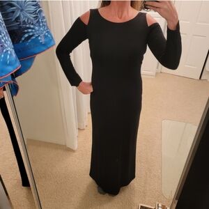 David Meister Long Black Dress Long Sleeved with Cold Shoulder Size 8